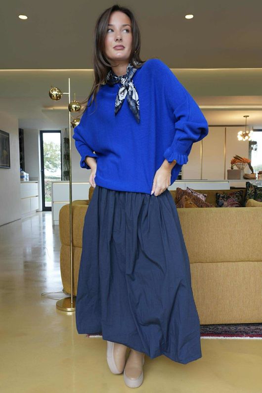 Paloma Bubble Hem Midi Skirt Navy